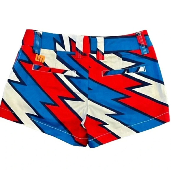Loudmouth Women's Captain USA Mini Shorts Size 0 Golf Red Blue Bold Print Comics - Picture 3 of 9